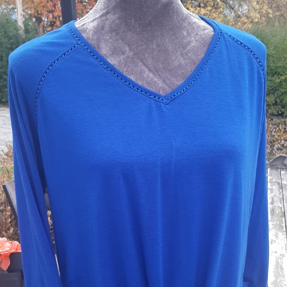 STUDIO๐SO PRETTY Cobalt Blue EUC Tie-Front Long Sleeve Top Sz L - Picture 4 of 9
